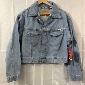 New Levi Strauss Signature Easy Trucker Denim Jacket Jean Cropped Relaxed Small